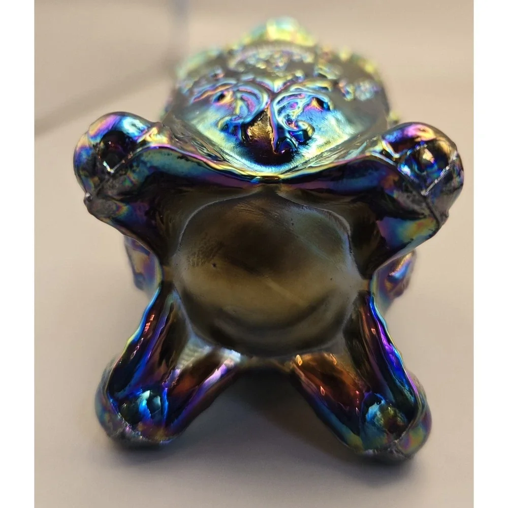 VTG  Toothpick Holder Joe St. Claire Fan Feathers Iridescent Gold, Scalloped Top